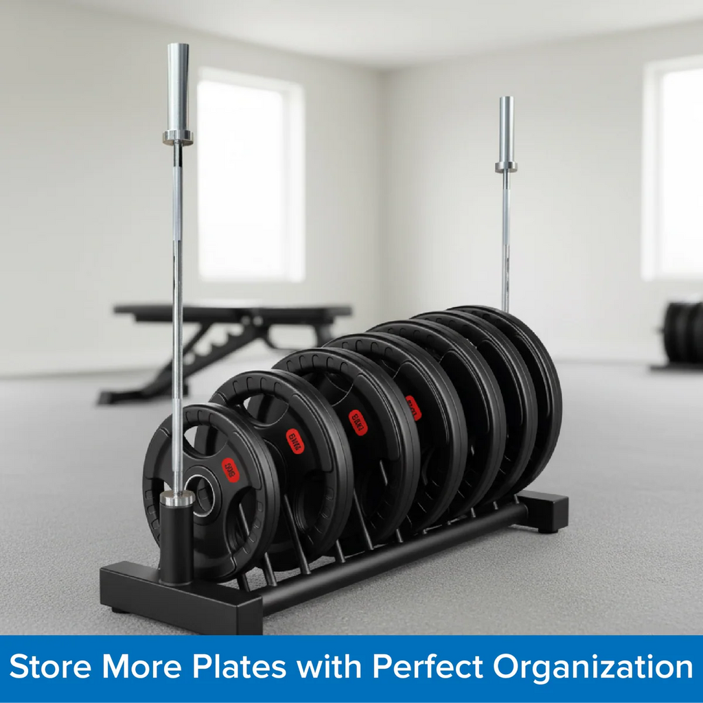 Portable Horizontal Weight Plate & Barbell Rack, Heavy-Duty Steel Storage Organizer with Wheels for Olympic & Standard Plates Home Gym