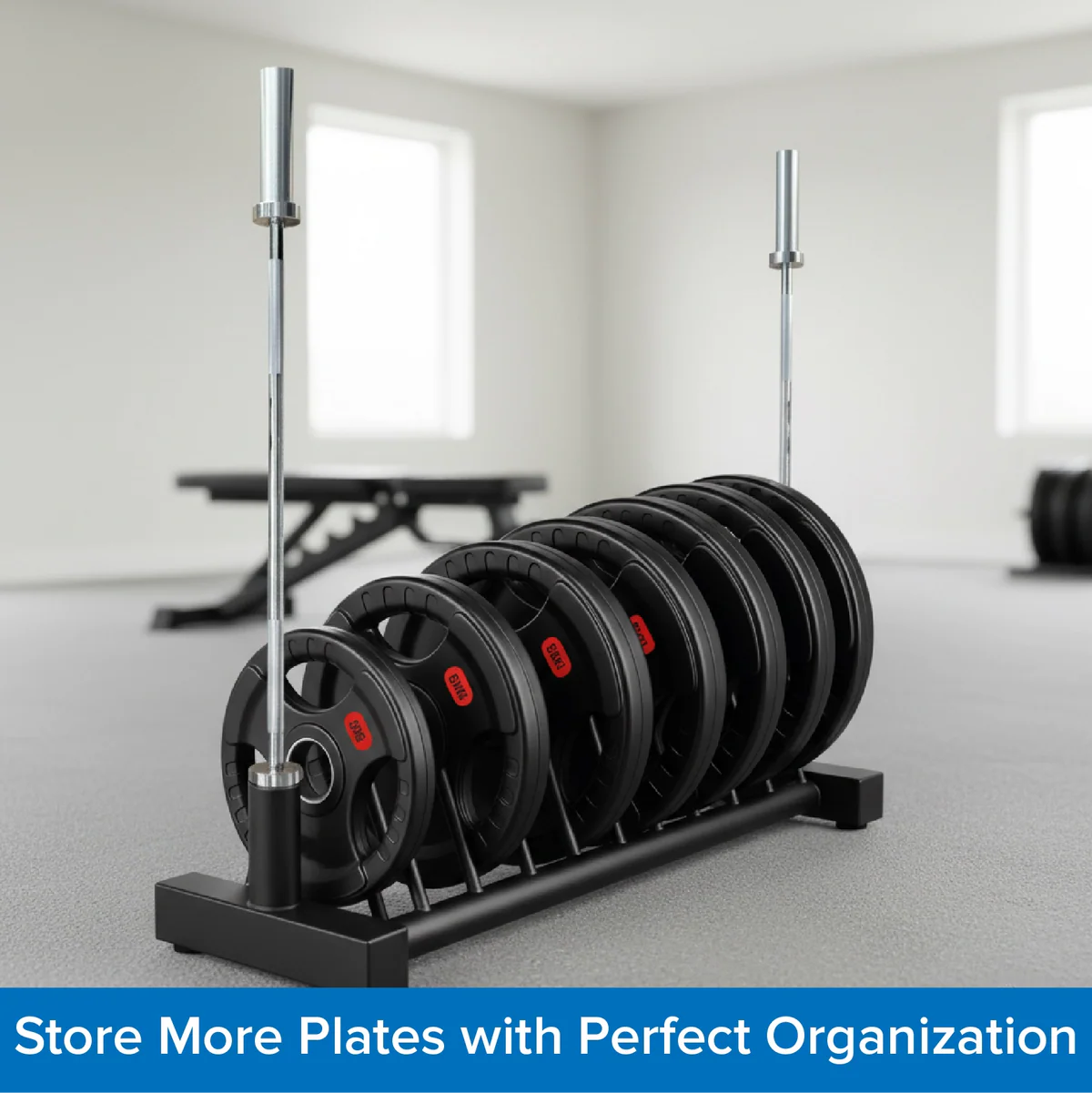 Portable Horizontal Weight Plate & Barbell Rack, Heavy-Duty Steel Storage Organizer with Wheels for Olympic & Standard Plates Home Gym