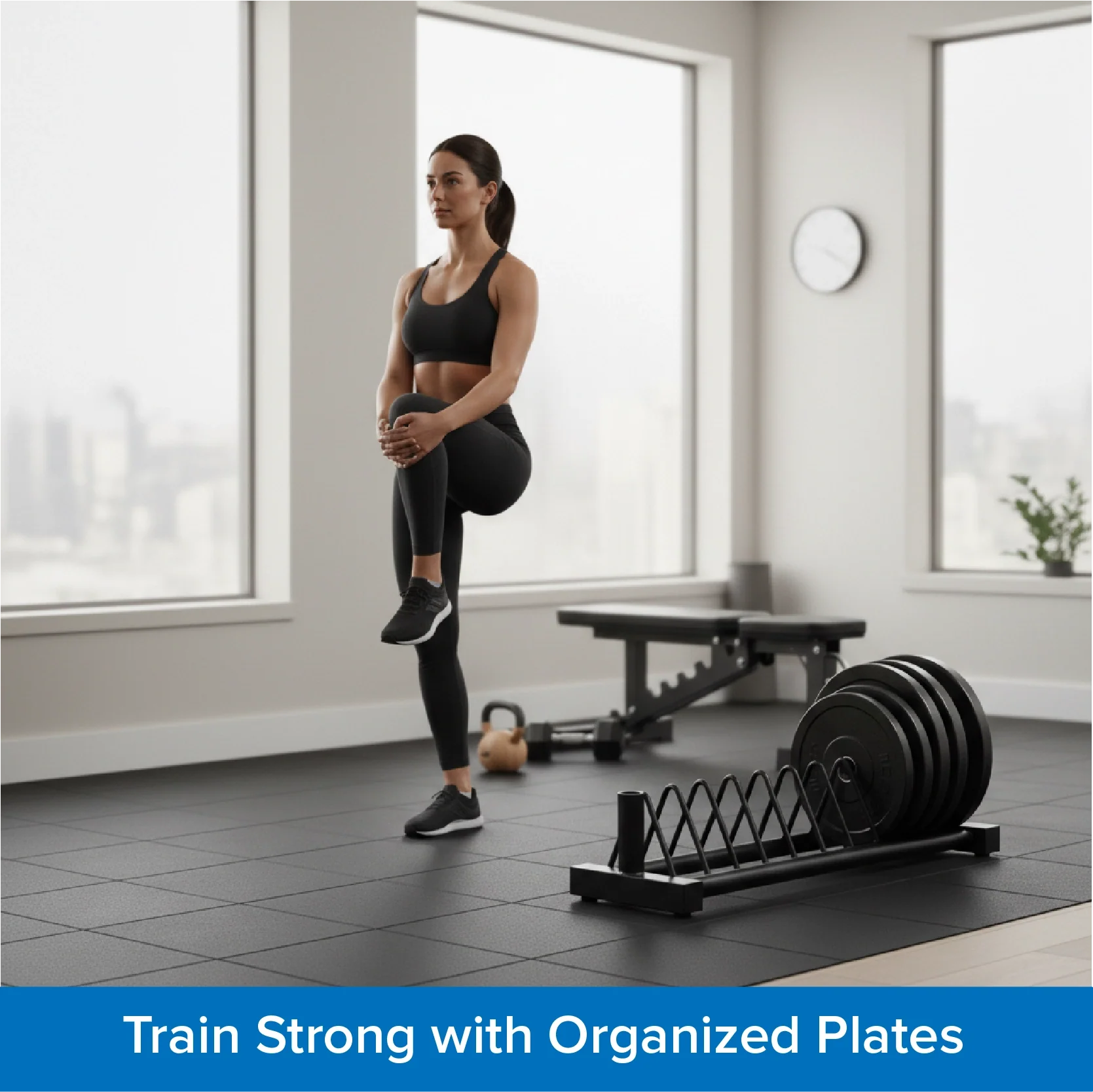 Portable Horizontal Weight Plate & Barbell Rack, Heavy-Duty Steel Storage Organizer with Wheels for Olympic & Standard Plates Home Gym