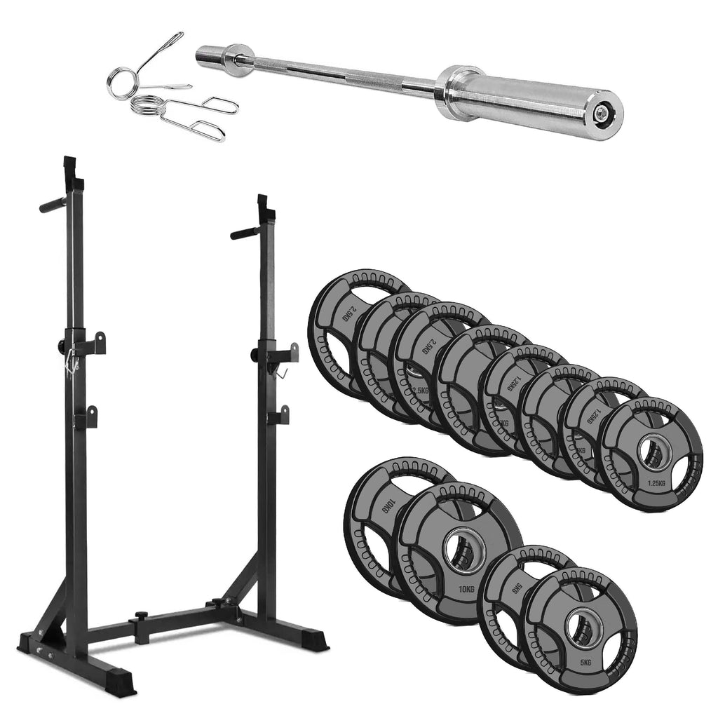Adjustable Half Squat Rack | Heavy-Duty Barbell Stand with Dip Handles & Safety Spotters | 200KG Capacity for Strength Training