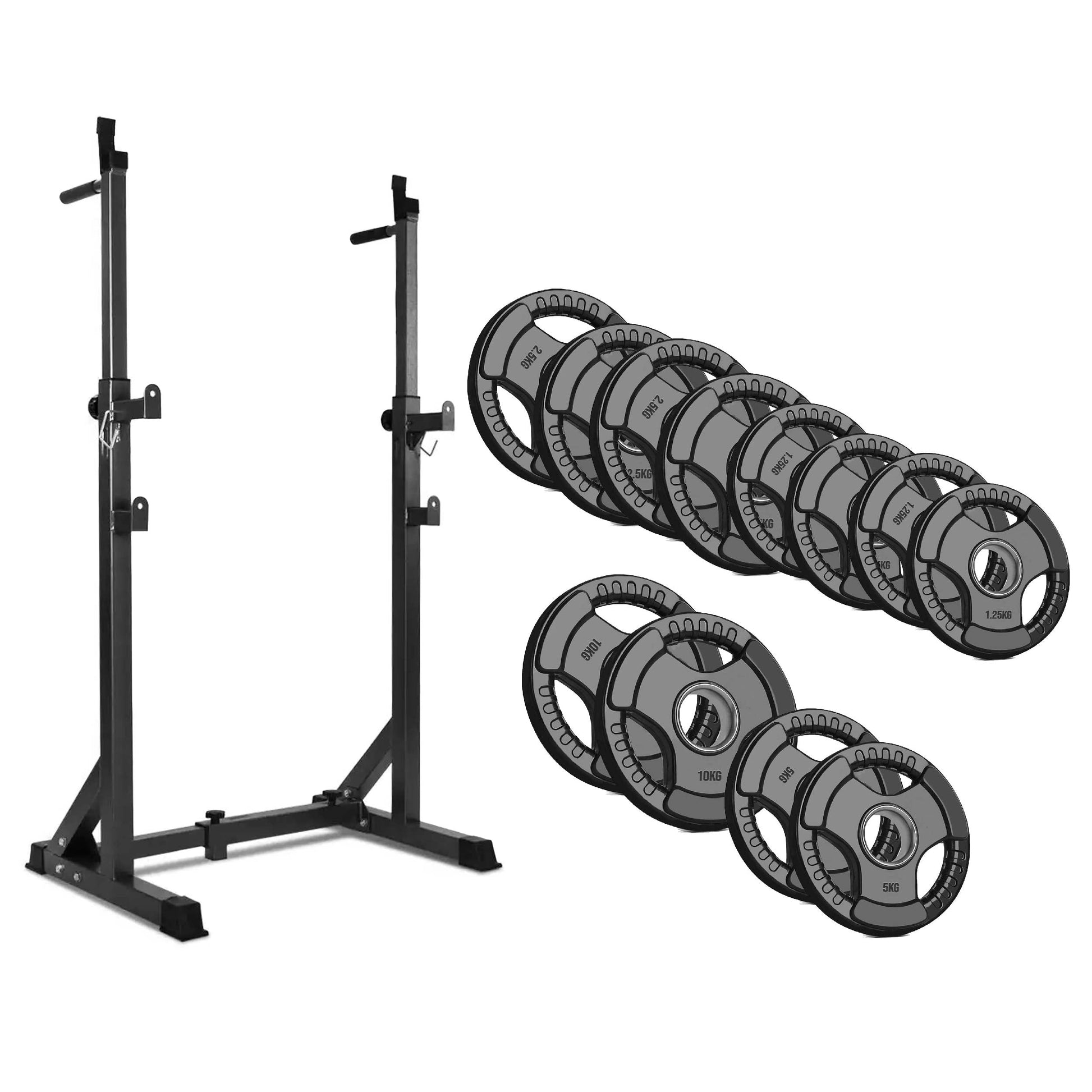 Adjustable Half Squat Rack | Heavy-Duty Barbell Stand with Dip Handles & Safety Spotters | 200KG Capacity for Strength Training