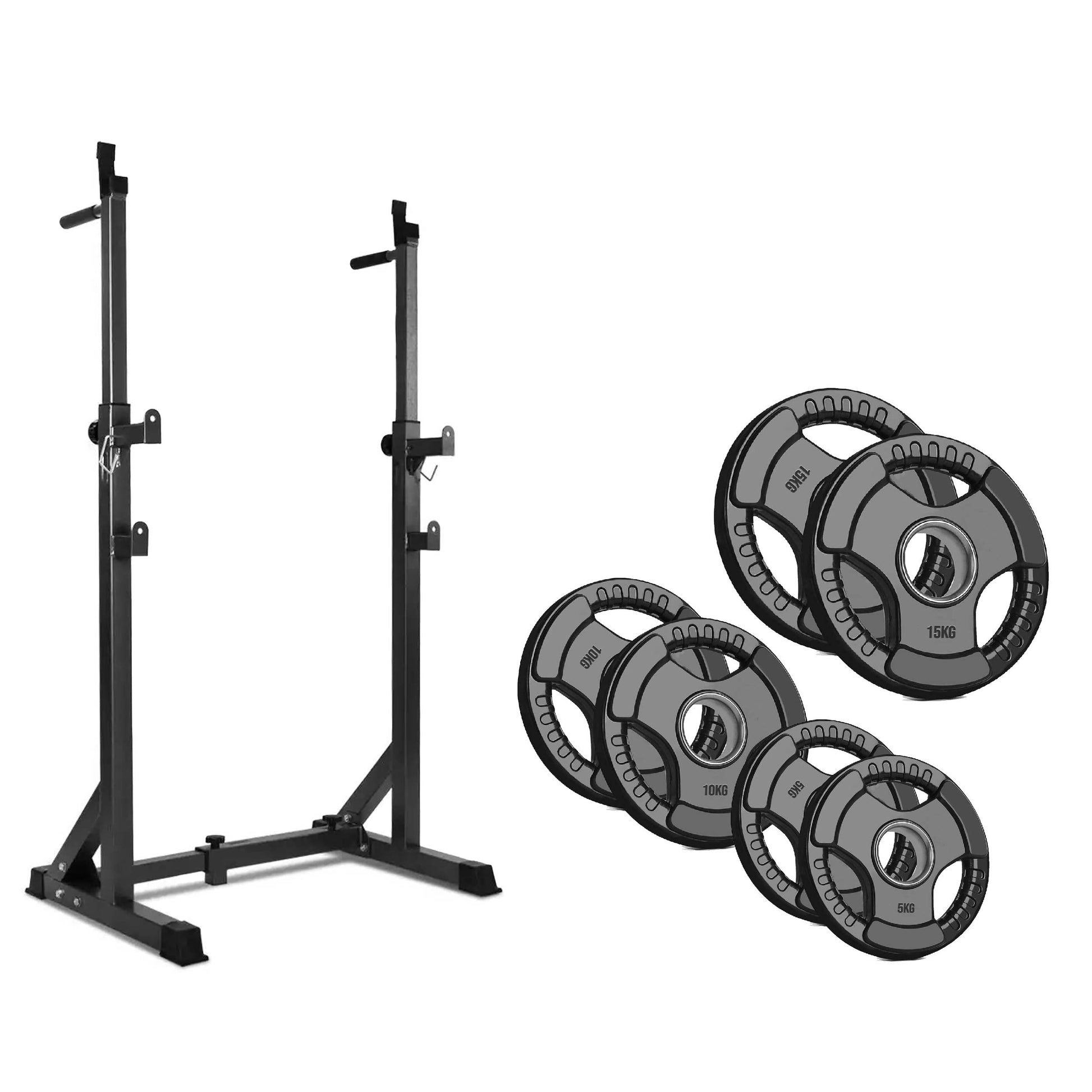 Adjustable Half Squat Rack | Heavy-Duty Barbell Stand with Dip Handles & Safety Spotters | 200KG Capacity for Strength Training