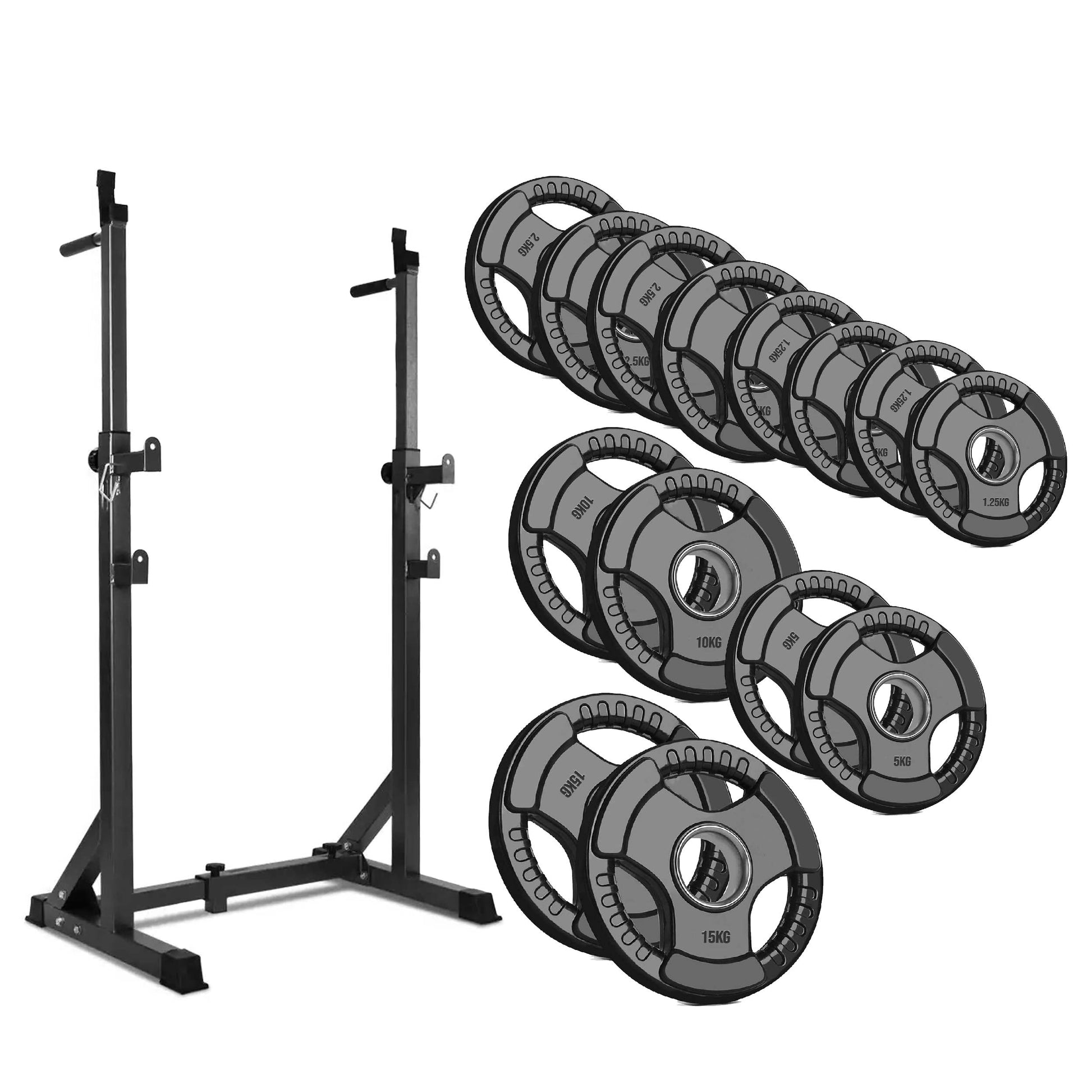 Adjustable Half Squat Rack | Heavy-Duty Barbell Stand with Dip Handles & Safety Spotters | 200KG Capacity for Strength Training