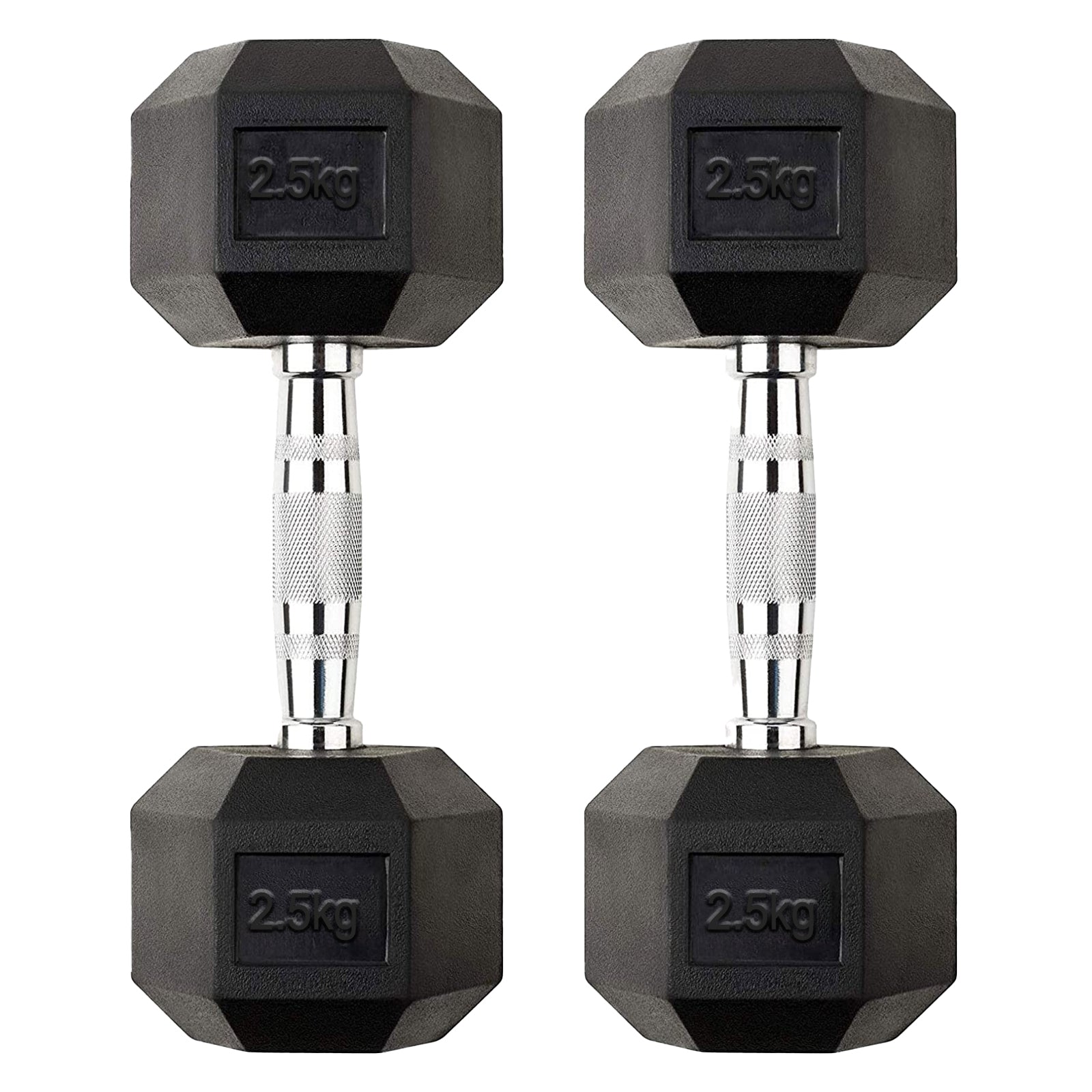2.5kg Hex Dumbbell Pair – Rubber Coated Cast Iron Dumbbells with Chrome Knurled Handles – Lightweight Anti Roll Free Weights for Home Gym, Toning & Rehab