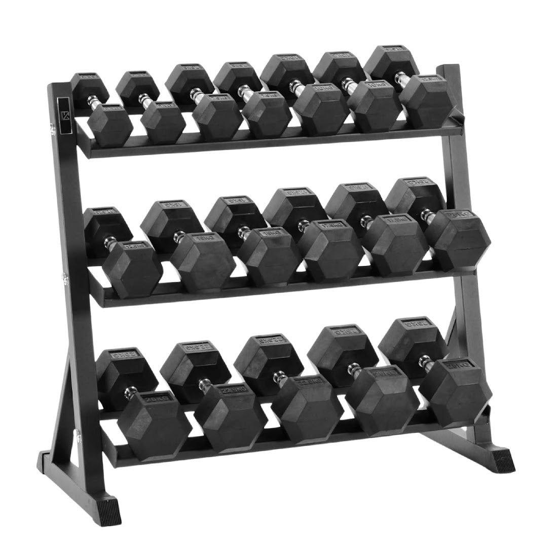 Hex Dumbbell Set 2.5kg–30kg Rubber-Coated Anti-Roll Weights with Optional 3-Layer Rack – Chrome Knurled Handles – Strength Training for Home Gyms