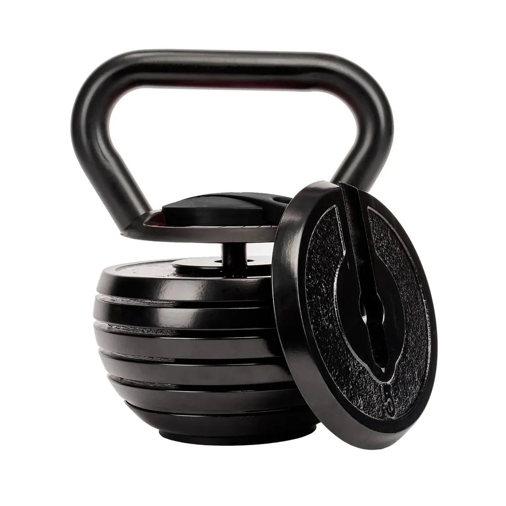 Black adjustable dumbbell on a white background