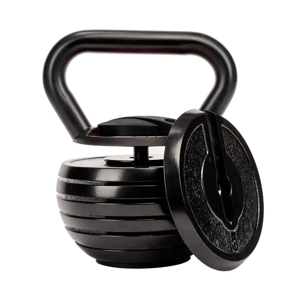 Black adjustable dumbbell on a white background
