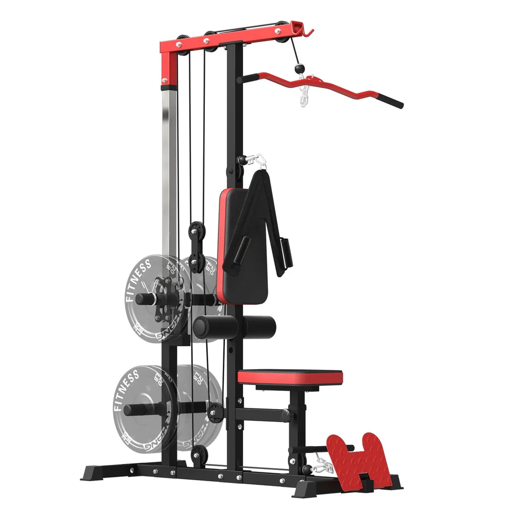 Gym machine with red and black design on a white background
