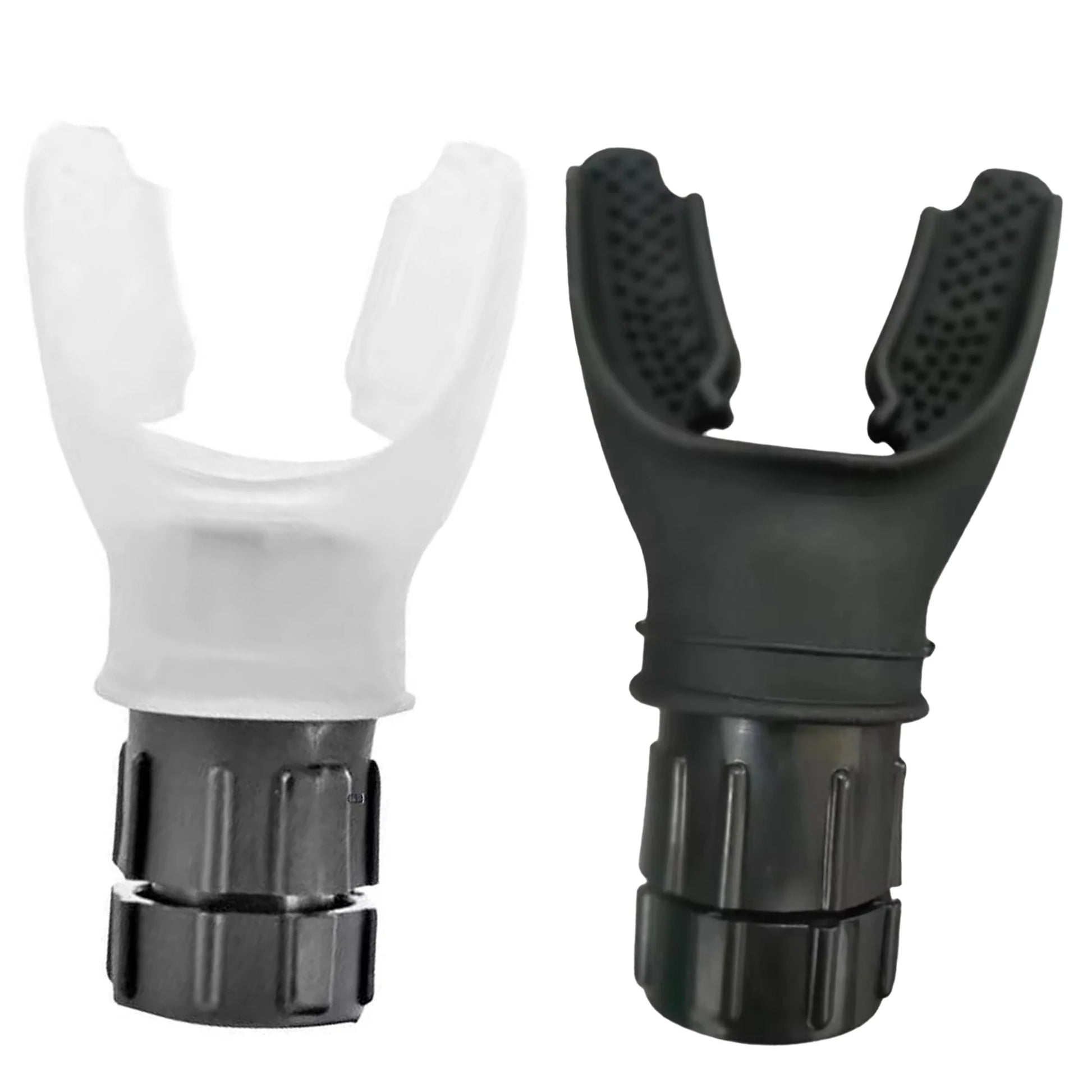 Black and white plastic components on a white background