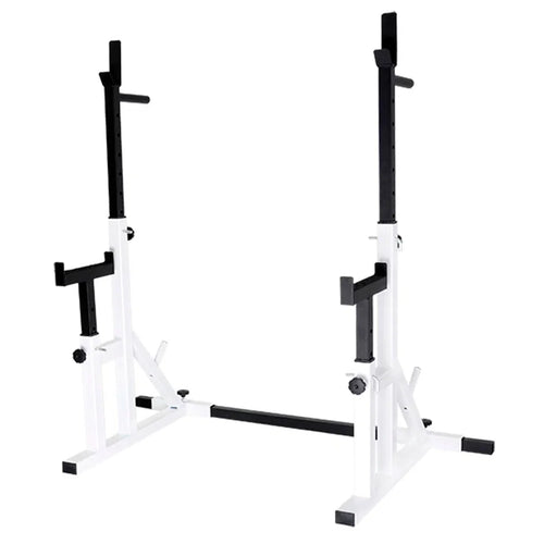 White and black squat rack on a white background