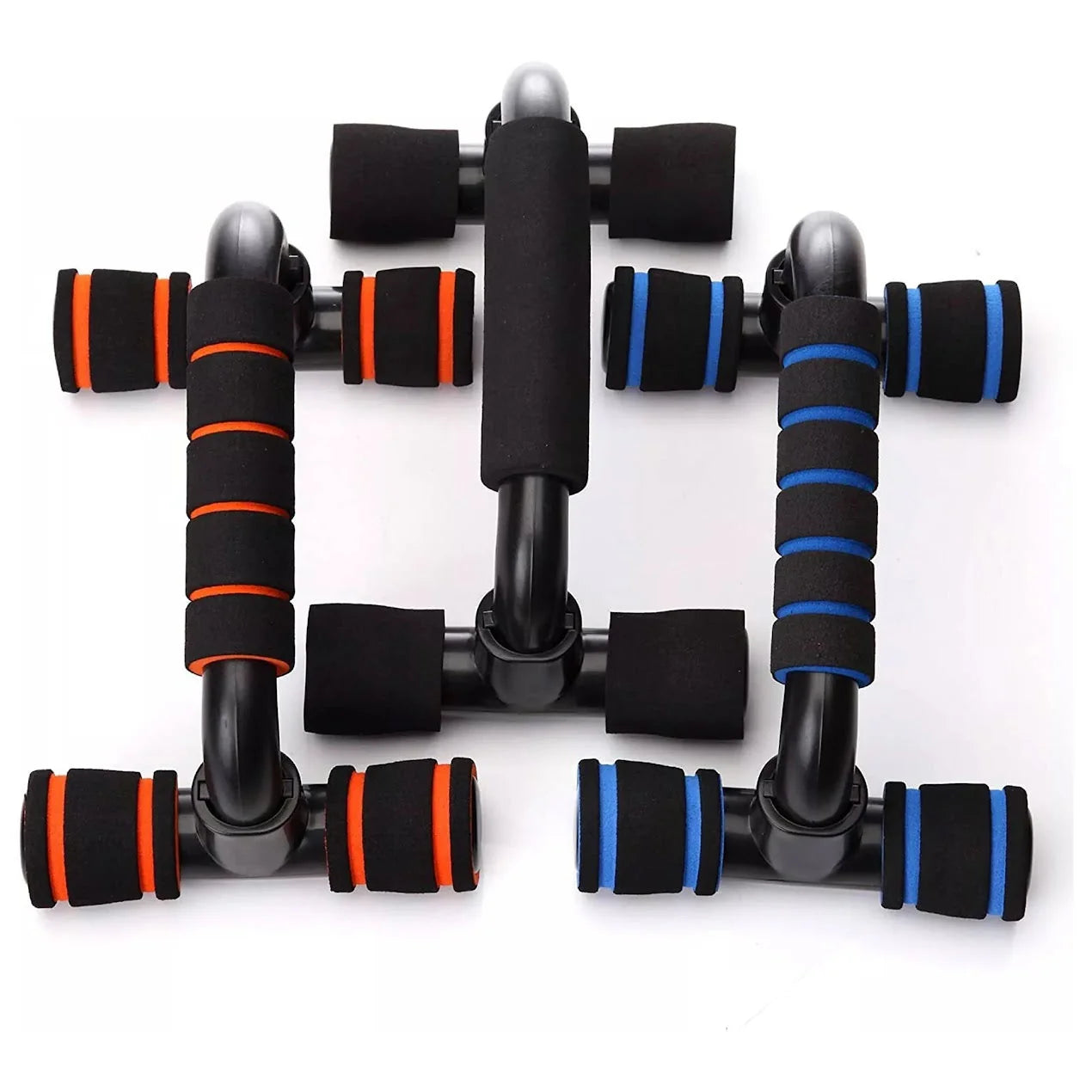 Pair of black and orange/gray/gray/gray hand grips on a white background