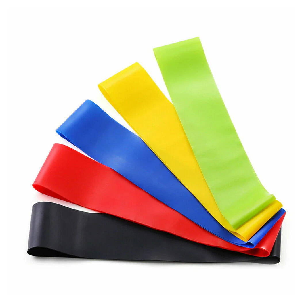 Set of colorful resistance bands on a white background