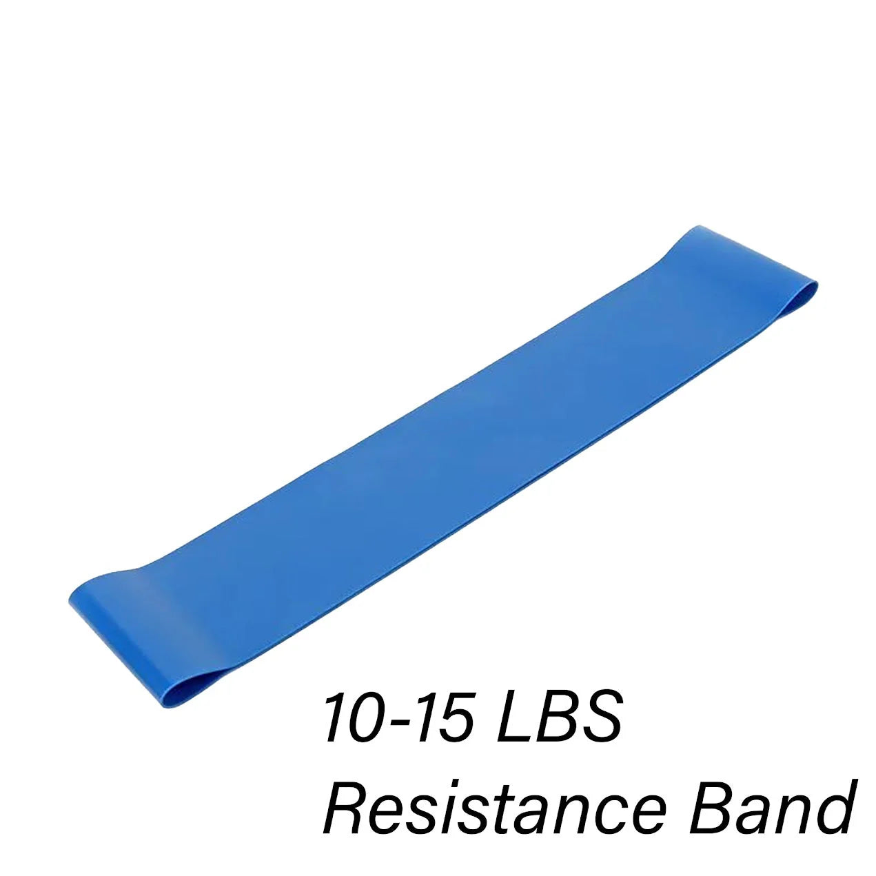 Blue resistance band with weight capacity text on a white background