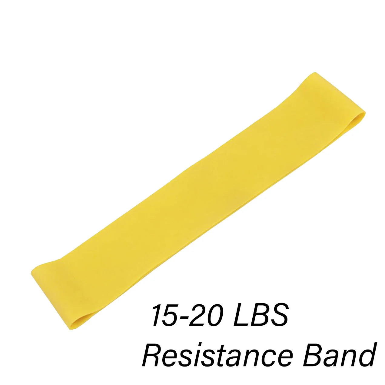 Yellow resistance band with weight capacity text on a white background