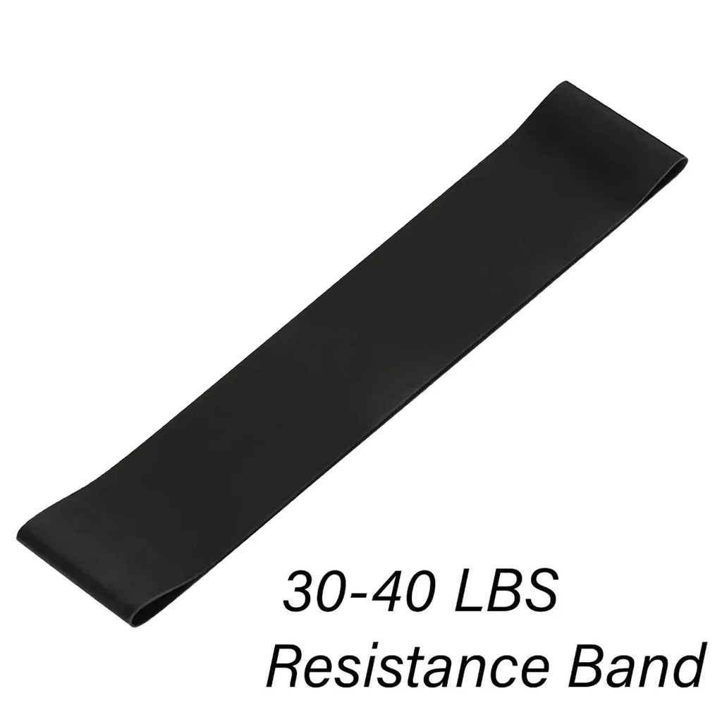 Black resistance band with 30-40 LBS capacity text on a white background