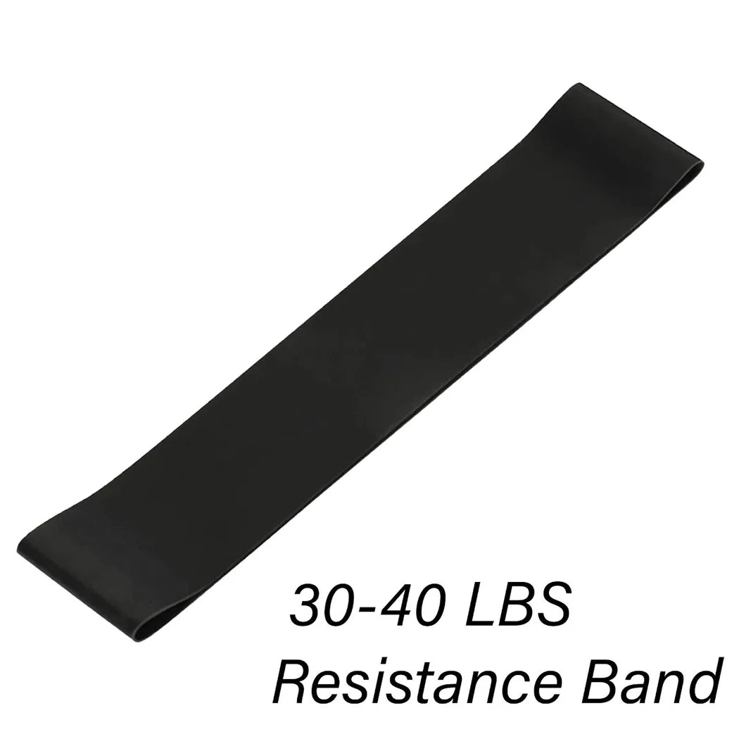 Black resistance band with 30-40 LBS capacity text on a white background