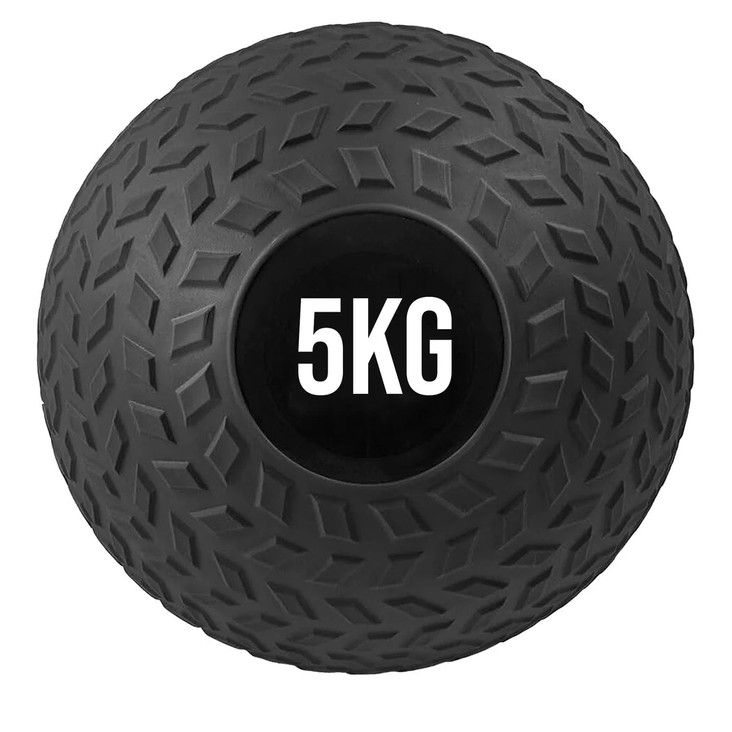 Black 5KG weight ball on a white background