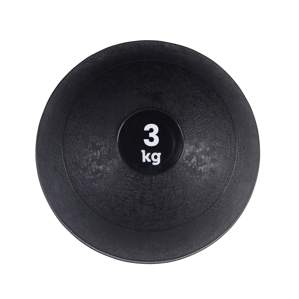 Black slam ball with '5 kg' marking on a white background