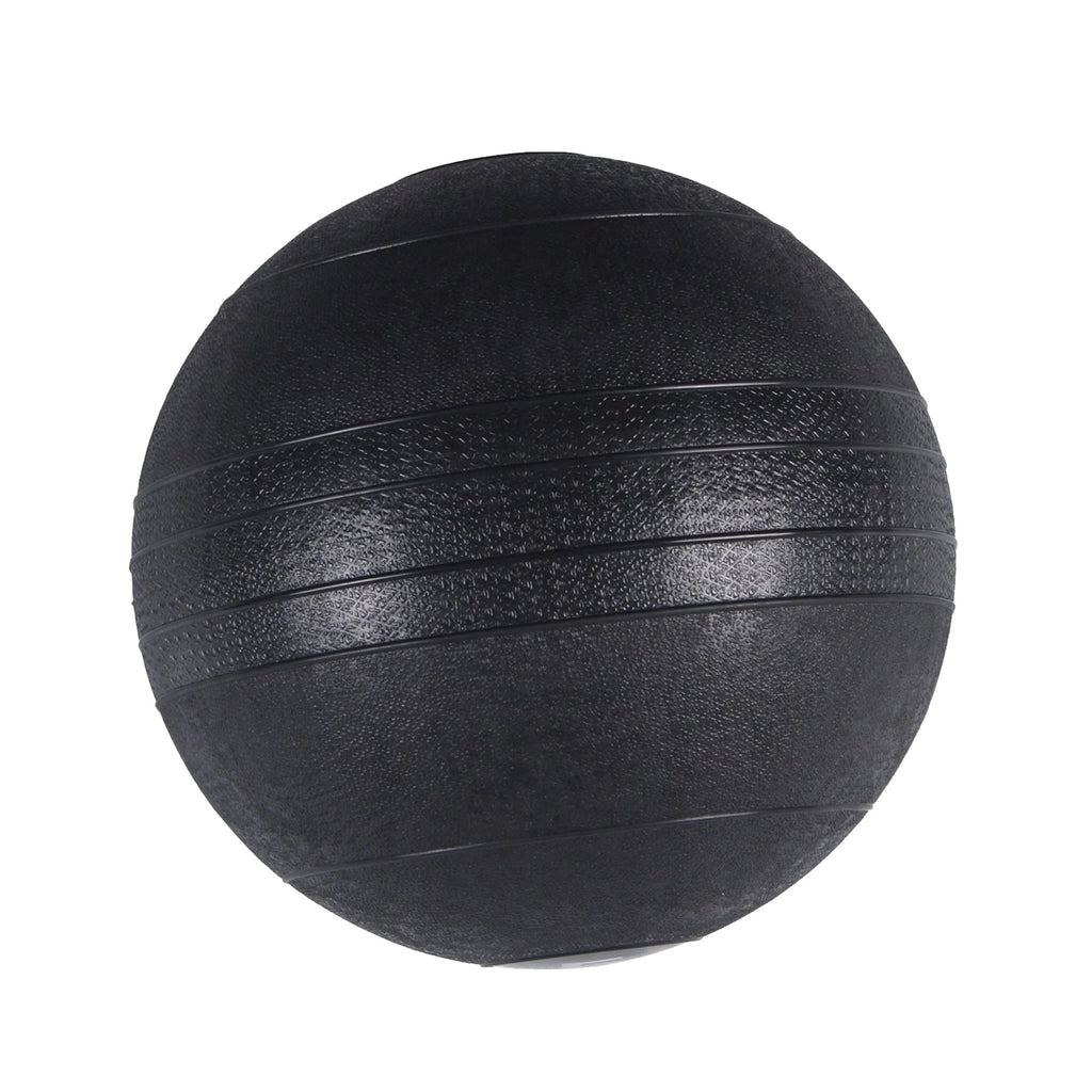 Black exercise ball on a white background
