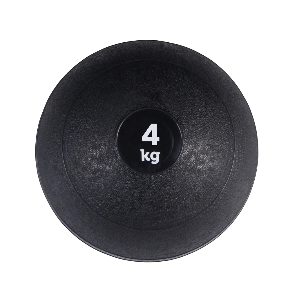 Black slam ball with '4 kg' marking on a white background