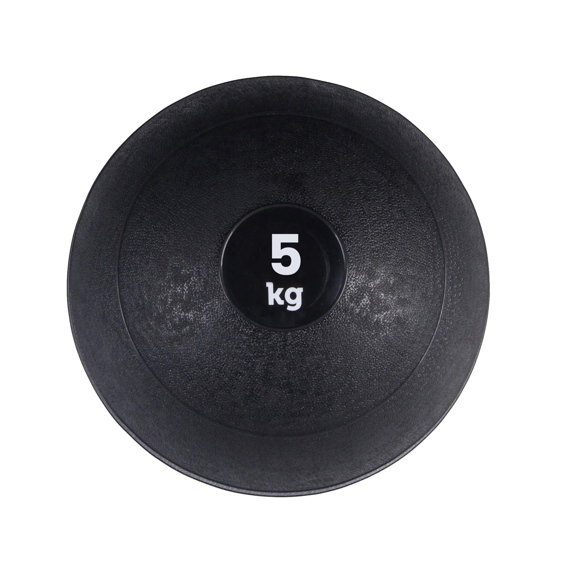 Black slam ball with '5 kg' marking on a white background