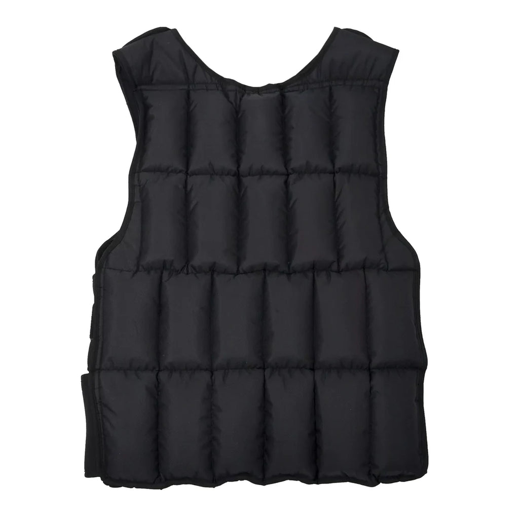 Black puffer vest on a white background