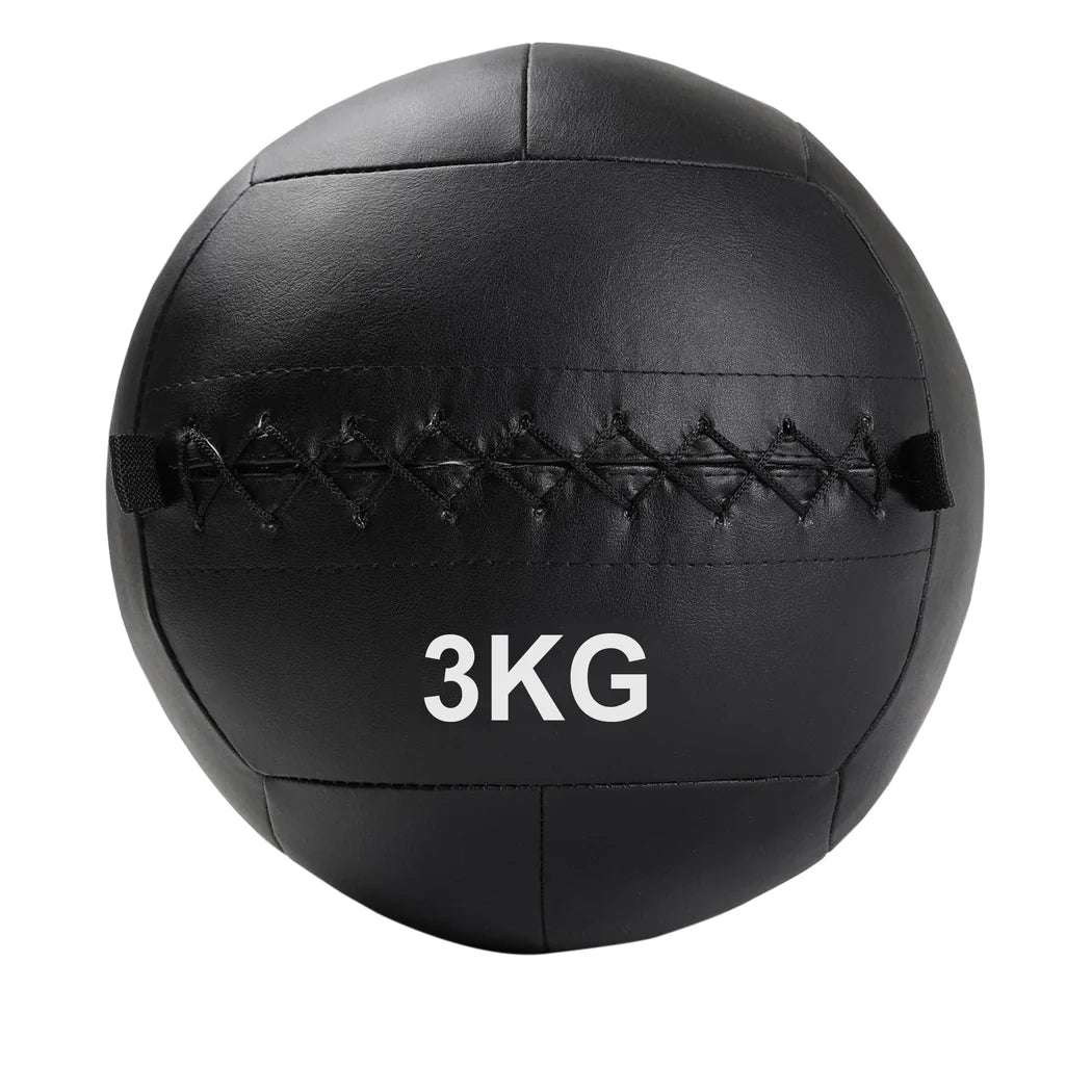 Black 9KG medicine ball on a white background