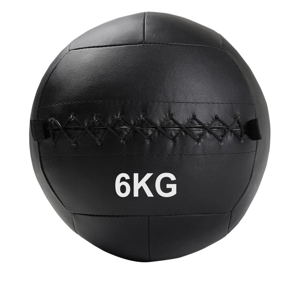 Black 6KG medicine ball on a white background