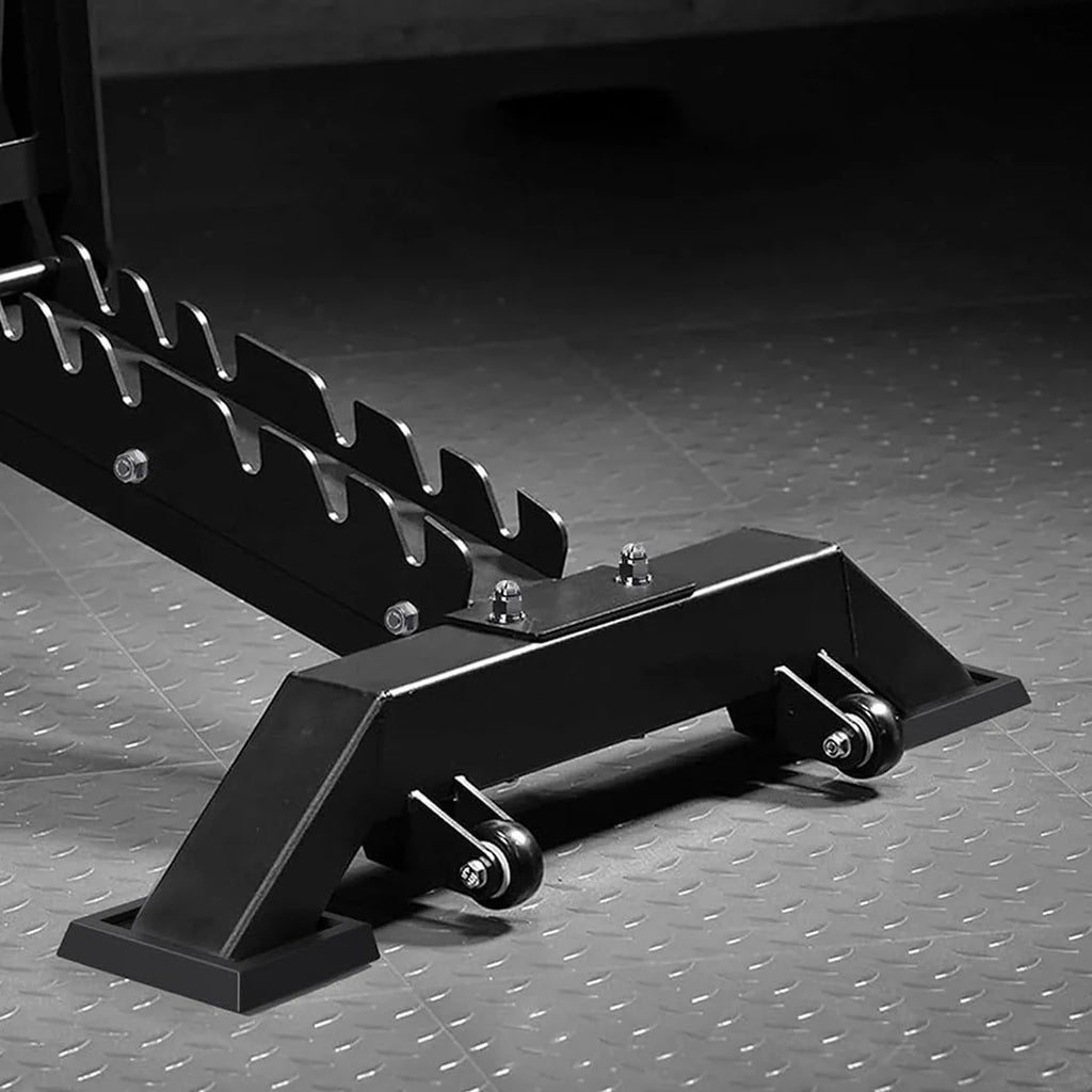 Black metal car jack stand on a textured gray surface