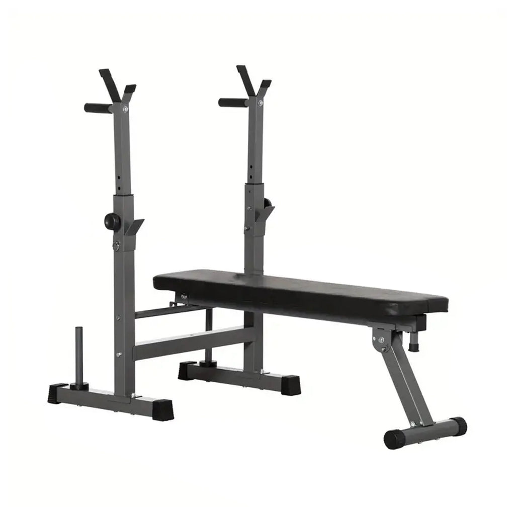 Black weight bench with adjustable backrest on a white background