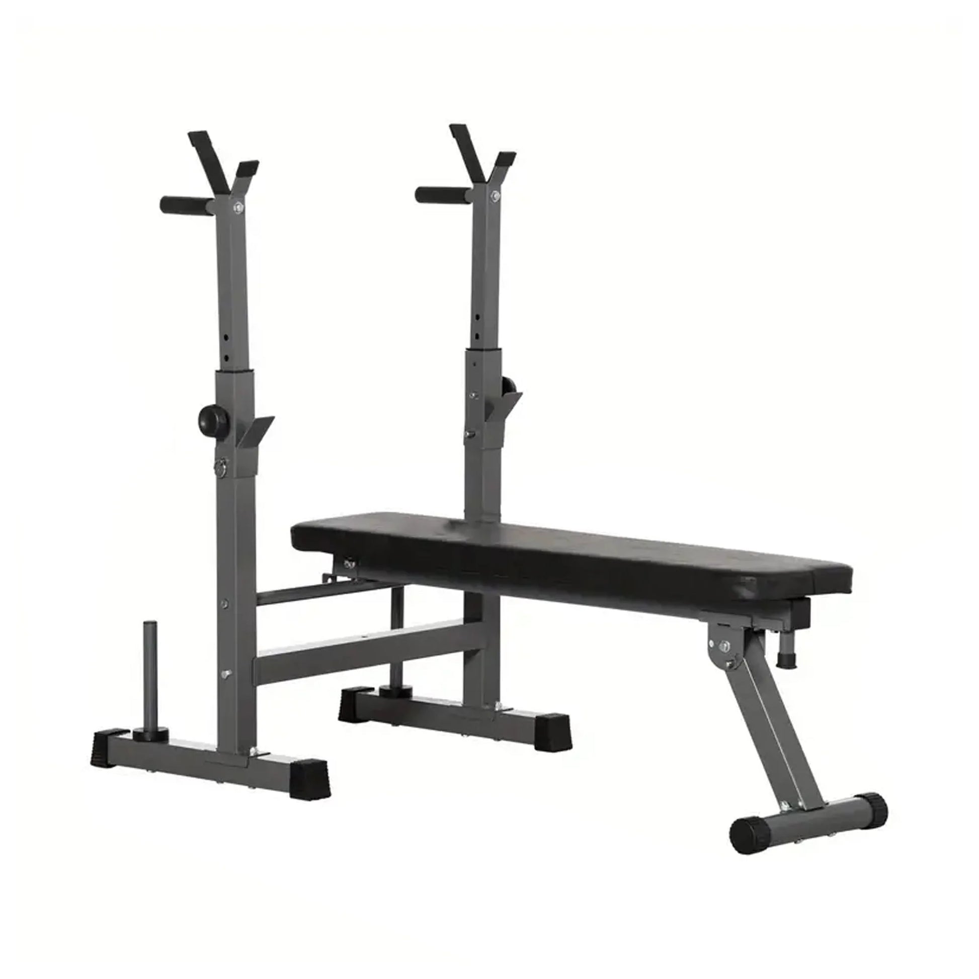Black weight bench with adjustable backrest on a white background