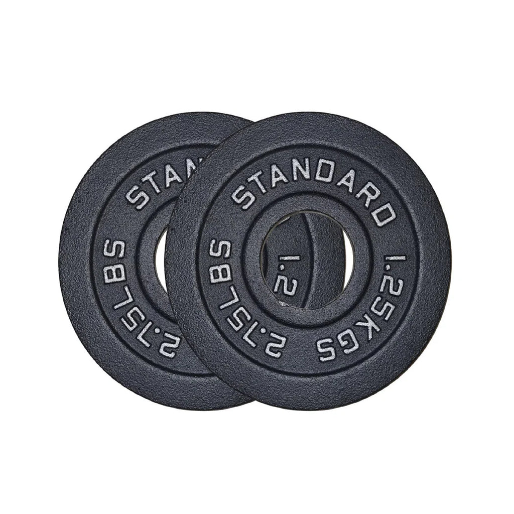 Two black weight plates with 'Standard' and '2.75KGS' text on a white background