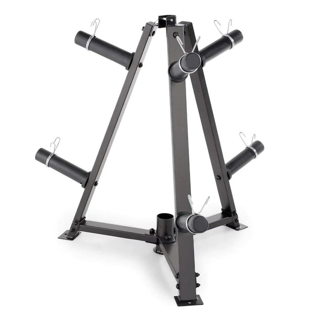 Black weight rack on a white background