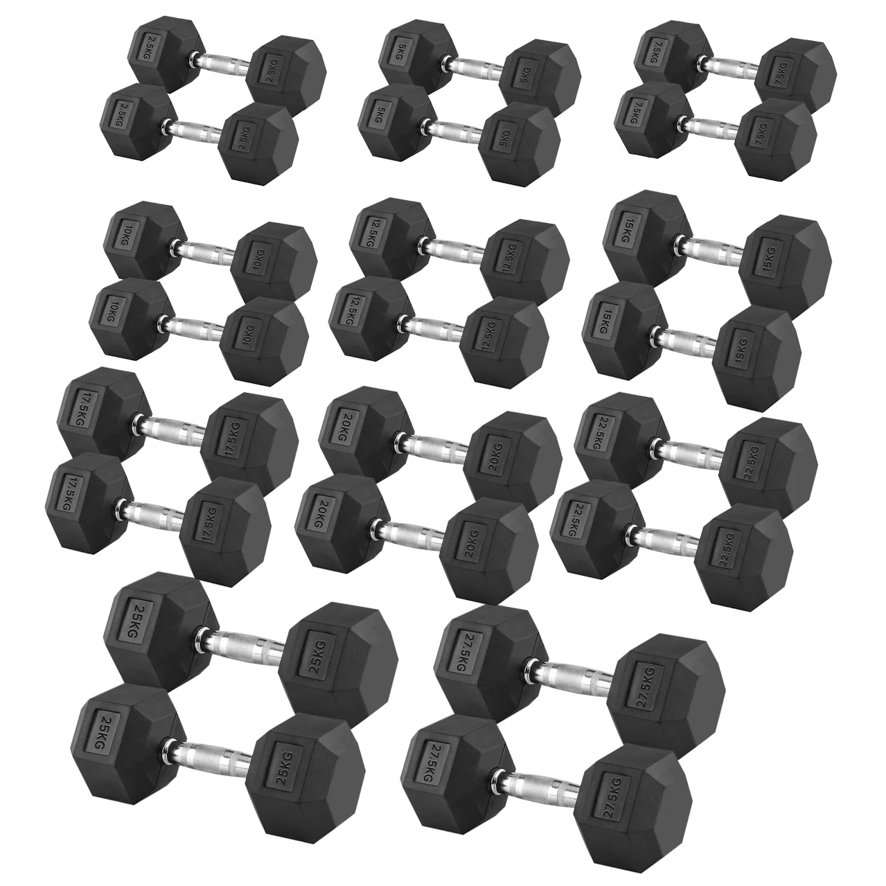 Hex Dumbbell Pairs & Sets 2.5kg–60kg – Rubber-Coated, Anti-Roll Weights with Rack Option – Home Gym Strength Training Dumbbell Set UK