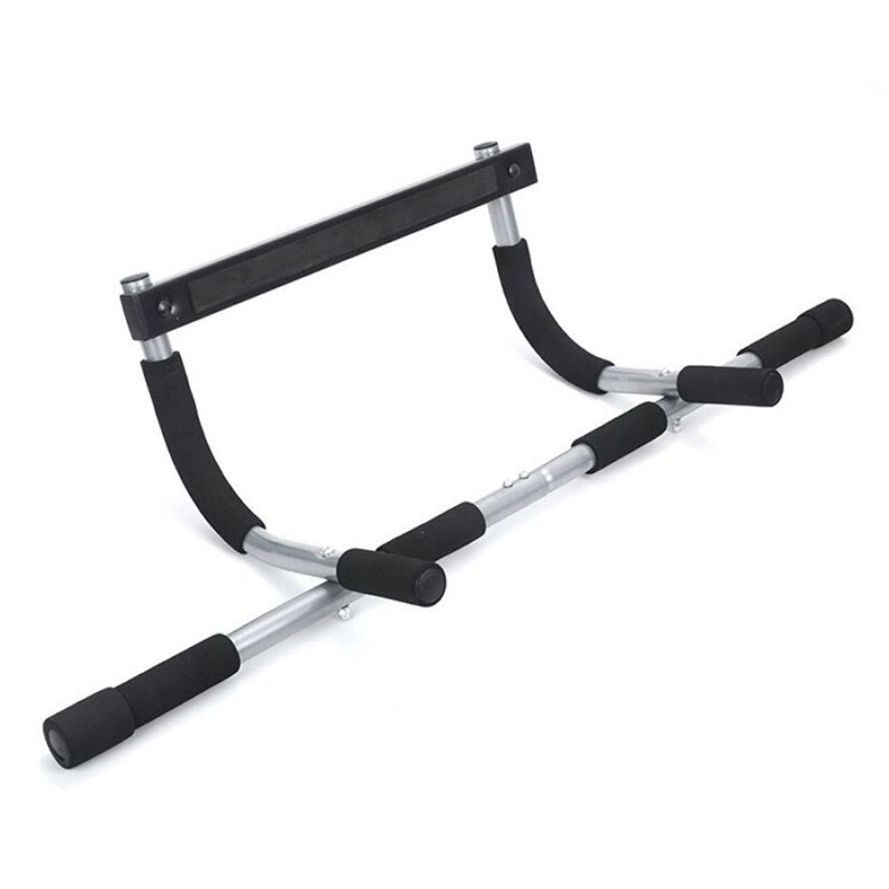 No-Drill Doorway Pull-Up Bar, Black & Grey – Multi-Grip Chin-Up Bar for 61–81 cm Frames, Foldable, Heavy-Duty Steel, Padded Upper Body Trainer for Home Gyms