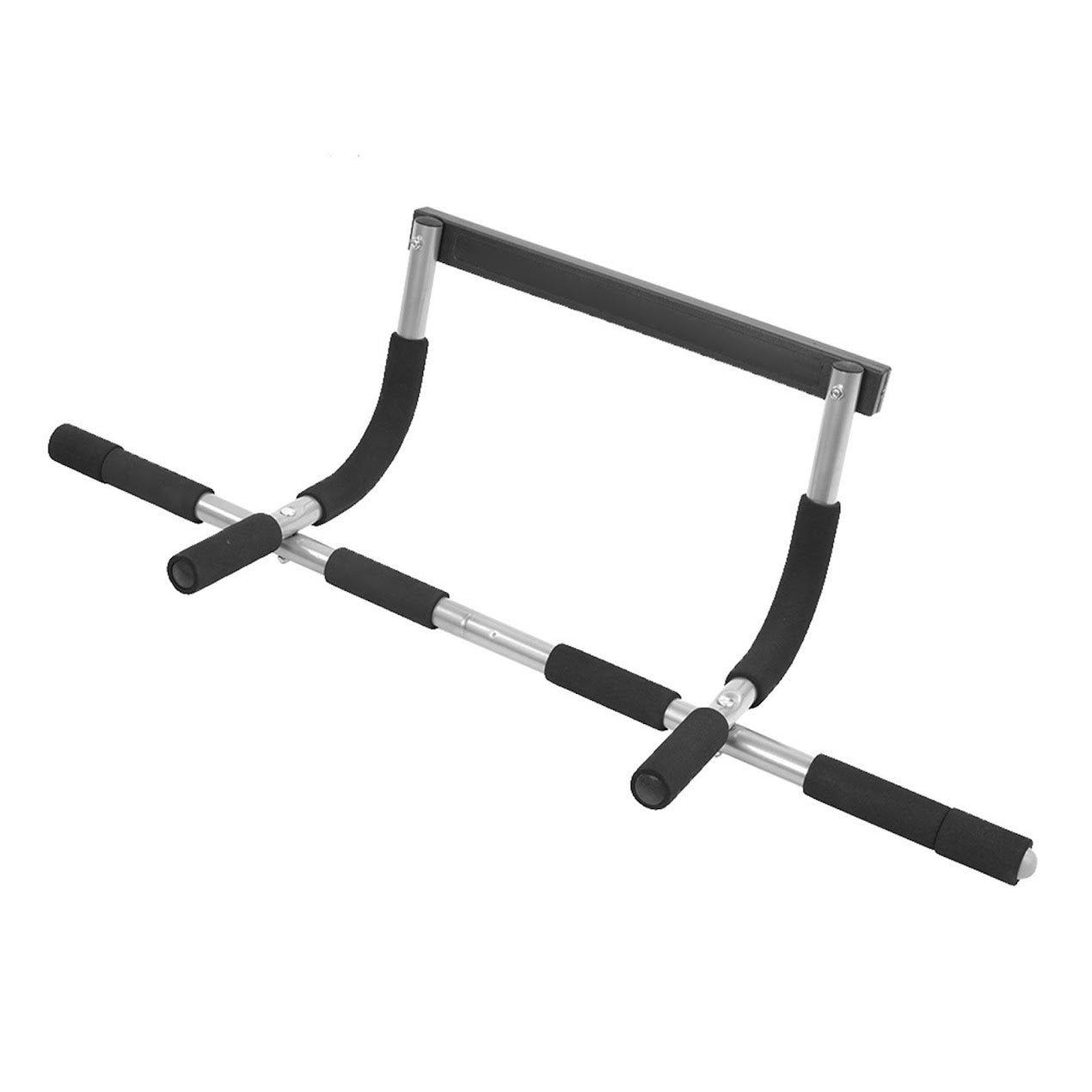 No-Drill Doorway Pull-Up Bar, Black & Grey – Multi-Grip Chin-Up Bar for 61–81 cm Frames, Foldable, Heavy-Duty Steel, Padded Upper Body Trainer for Home Gyms