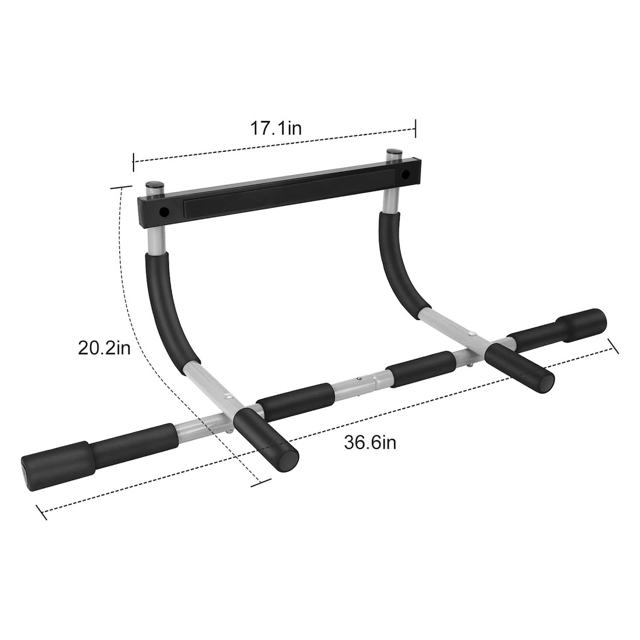 No-Drill Doorway Pull-Up Bar, Black & Grey – Multi-Grip Chin-Up Bar for 61–81 cm Frames, Foldable, Heavy-Duty Steel, Padded Upper Body Trainer for Home Gyms