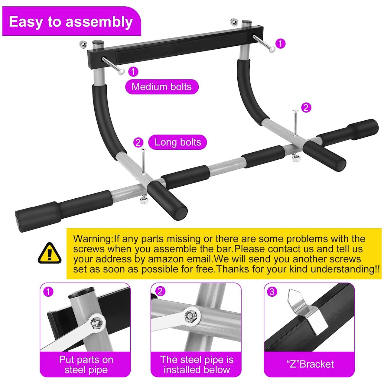 No-Drill Doorway Pull-Up Bar, Black & Grey – Multi-Grip Chin-Up Bar for 61–81 cm Frames, Foldable, Heavy-Duty Steel, Padded Upper Body Trainer for Home Gyms