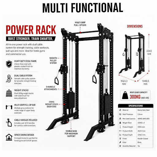 Full Body Power Cage Trainer with Pulley Crossover & Weight Stack Plates