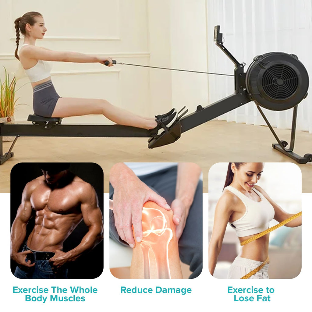 Silent Air Resistance Rowing Machine with Smart Display & Foldable Frame for Home Workouts