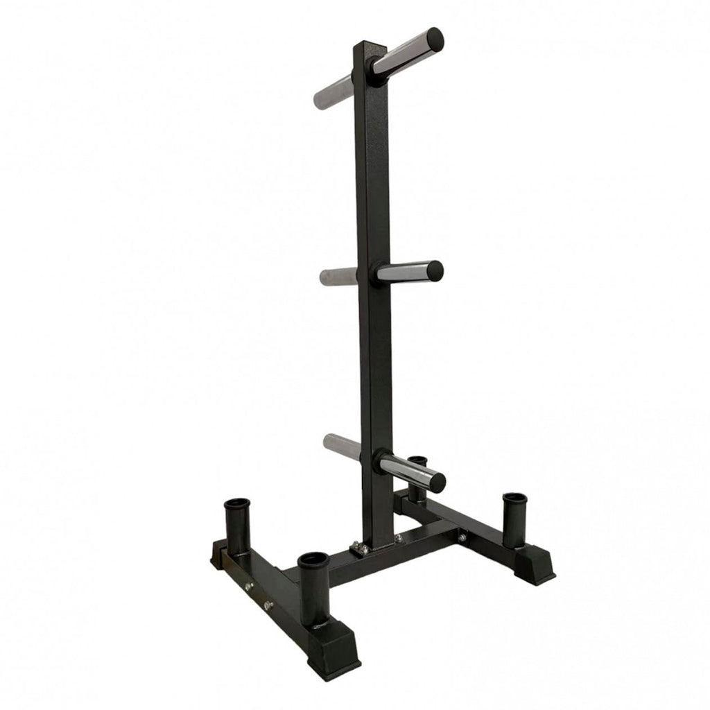 Olympic Weight Plate Rack & Bar Stand – 3-Tier Heavy-Duty Storage Tree | 200kg Load | Space-Saving, Scratch-Resistant Black Organizer for Home Gyms