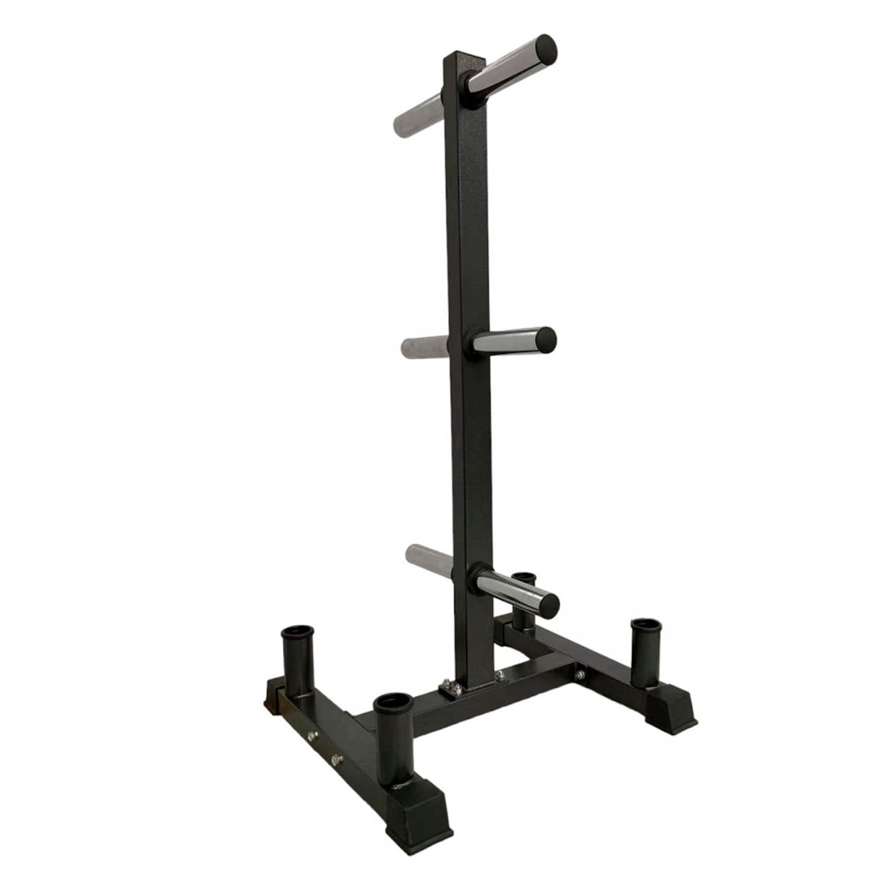 Olympic Weight Plate Rack & Bar Stand – 3-Tier Heavy-Duty Storage Tree | 200kg Load | Space-Saving, Scratch-Resistant Black Organizer for Home Gyms