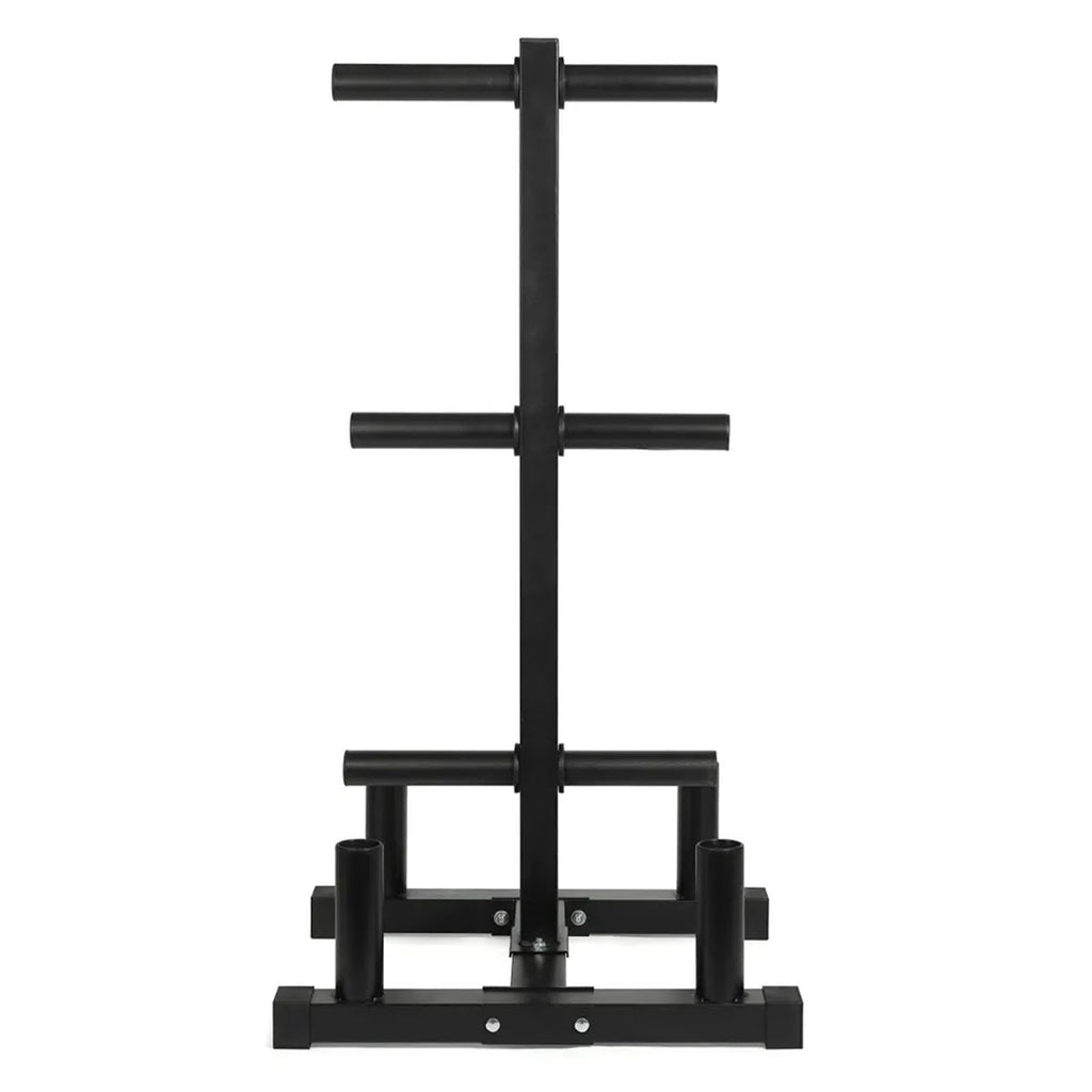 Olympic Weight Plate Rack & Bar Stand – 3-Tier Heavy-Duty Storage Tree | 200kg Load | Space-Saving, Scratch-Resistant Black Organizer for Home Gyms