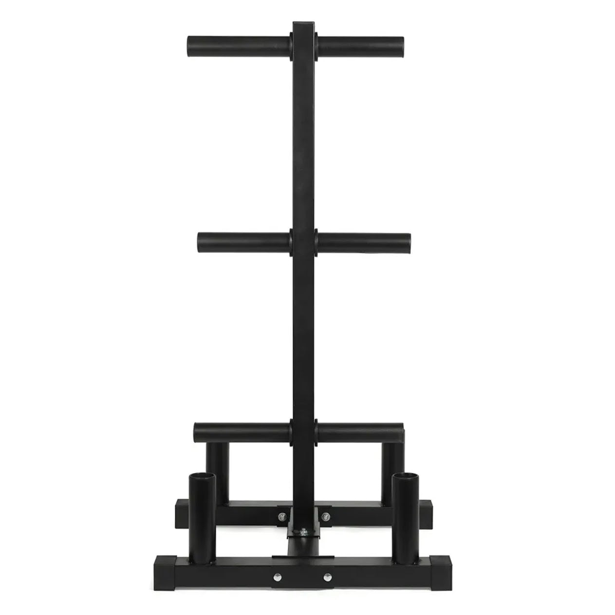 Olympic Weight Plate Rack & Bar Stand – 3-Tier Heavy-Duty Storage Tree | 200kg Load | Space-Saving, Scratch-Resistant Black Organizer for Home Gyms