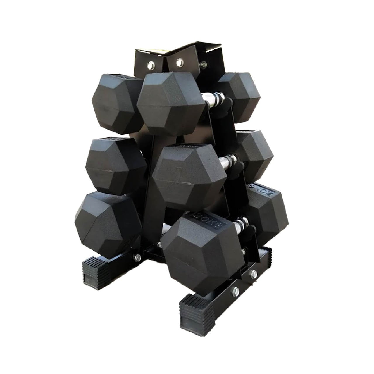 Hex Dumbbell Set with Optional 3-Tier Rack – Rubber-Coated, Anti-Roll Weights (2.5kg–15kg) – Chrome Handles – Home Strength Training – For Home Gym